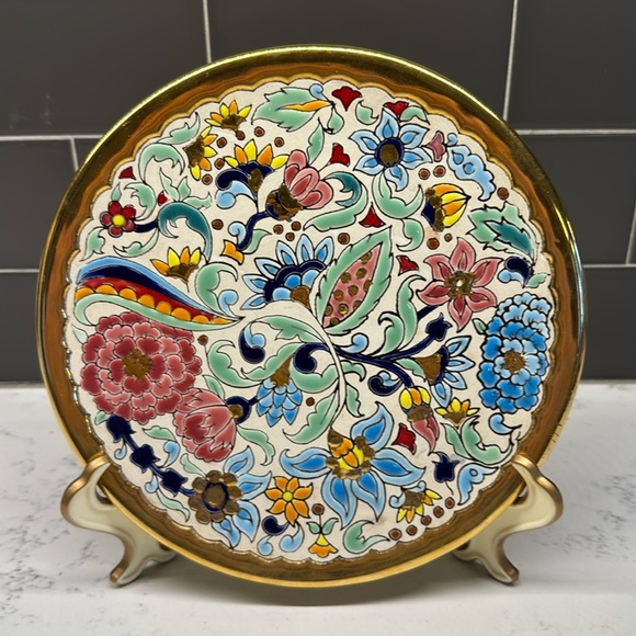 Sevillarte Signed Hand Painted 24 K Gold Seville Spain Hang Art Plate Round - Picture 1 of 8